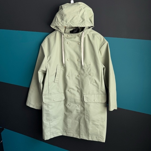 J Crew Green Double-breasted raincoat size MP - Picture 10 of 16